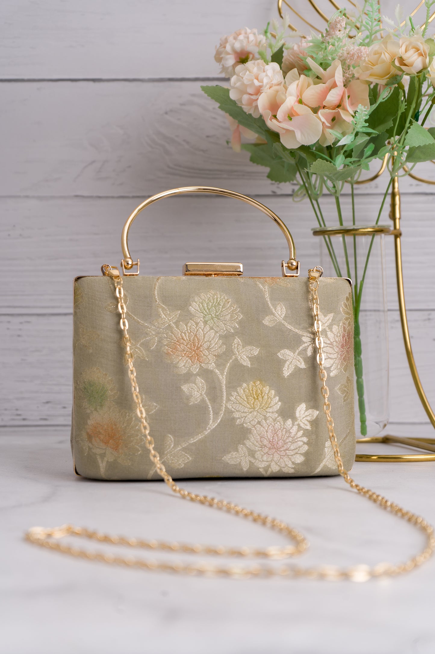 Palm Silk Mehendi Meenakari Clutch