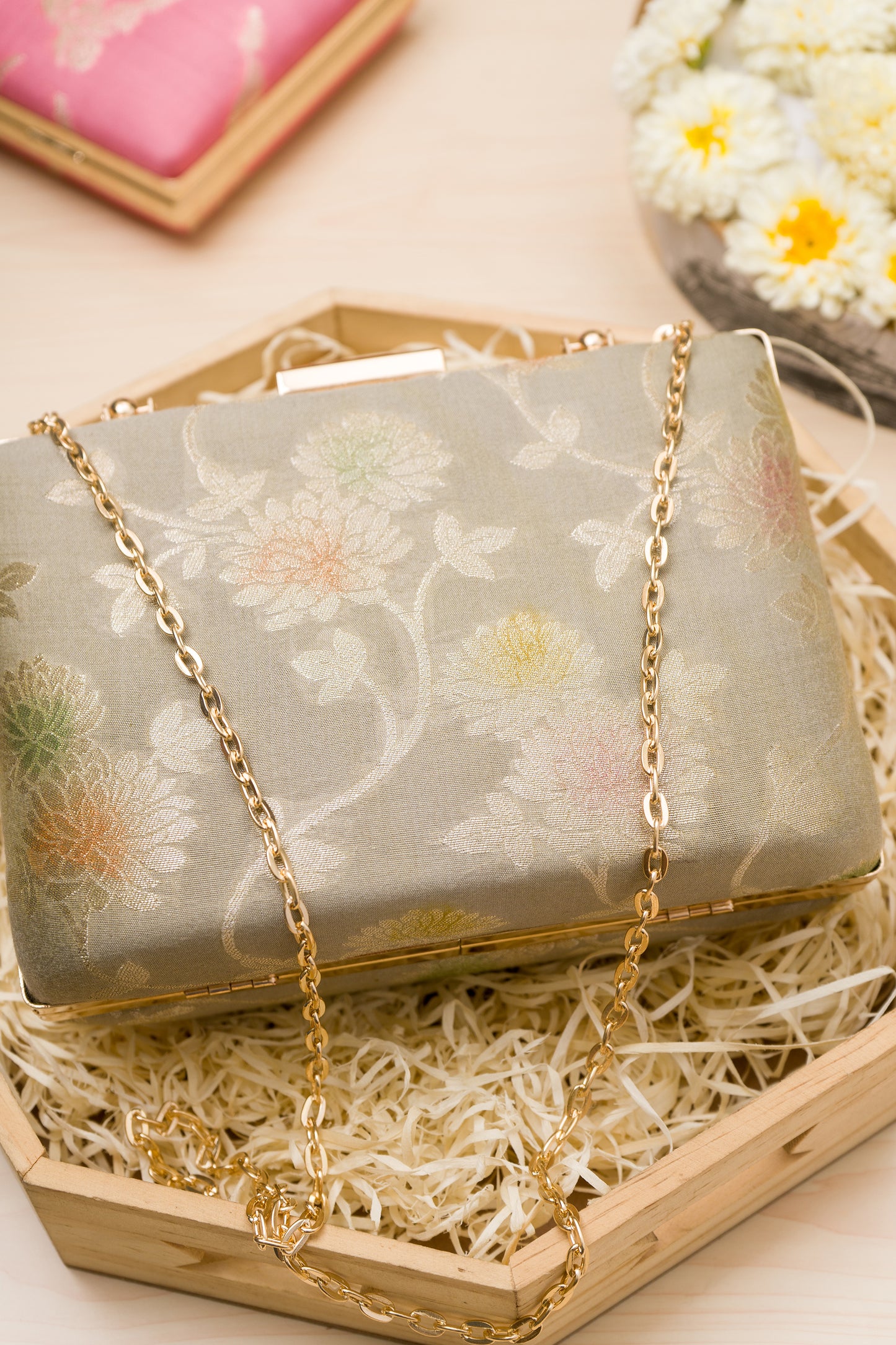 Palm Silk Mehendi Meenakari Clutch
