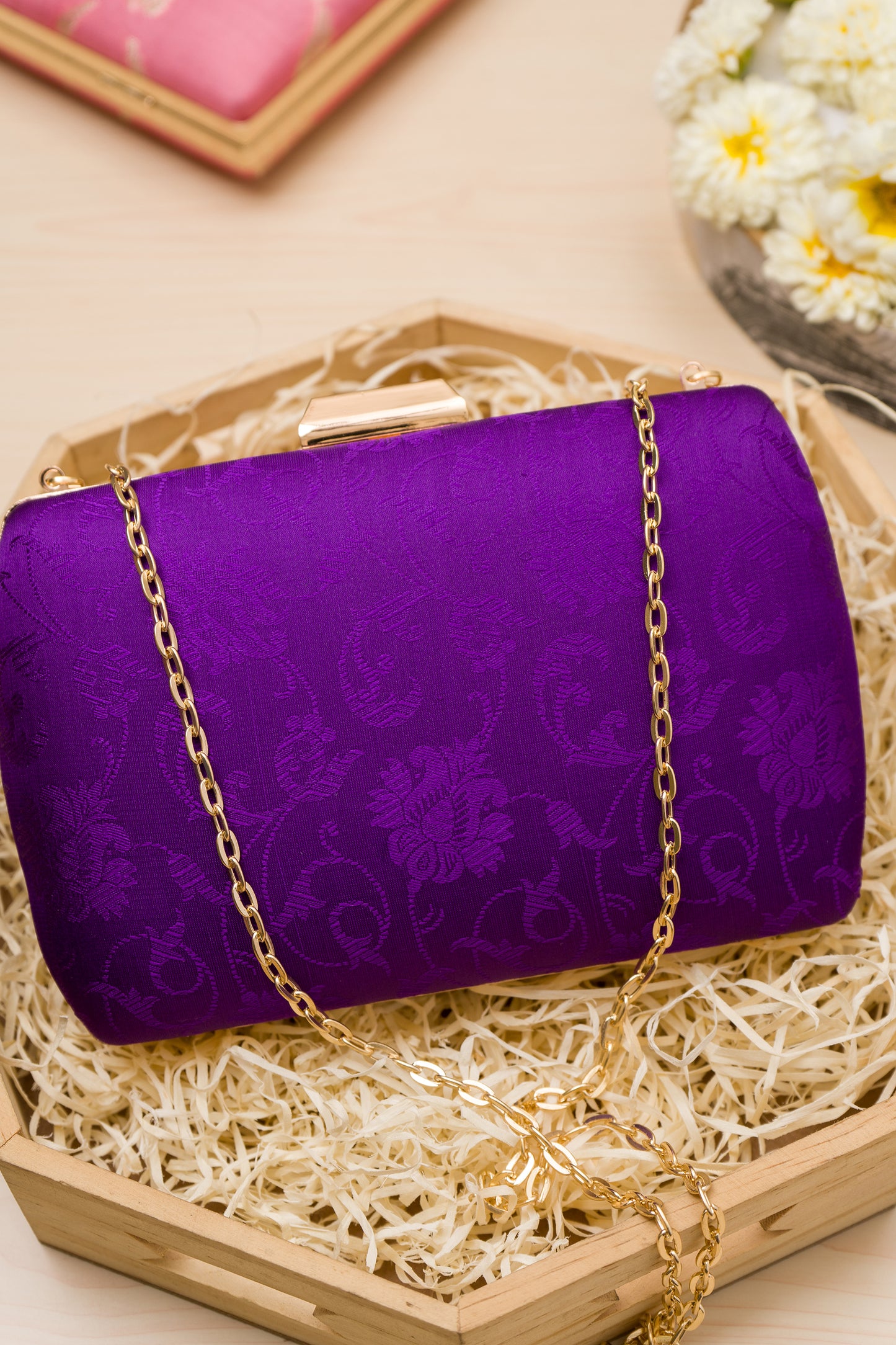 Purple Resham Tanchoi Clutch