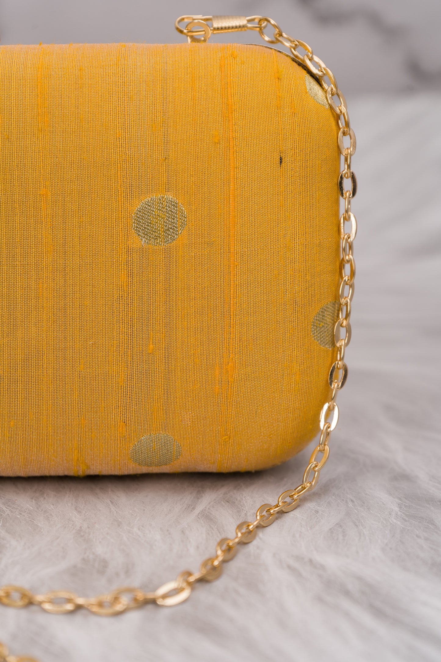Yellow Raw Silk Zari Boota Clutch