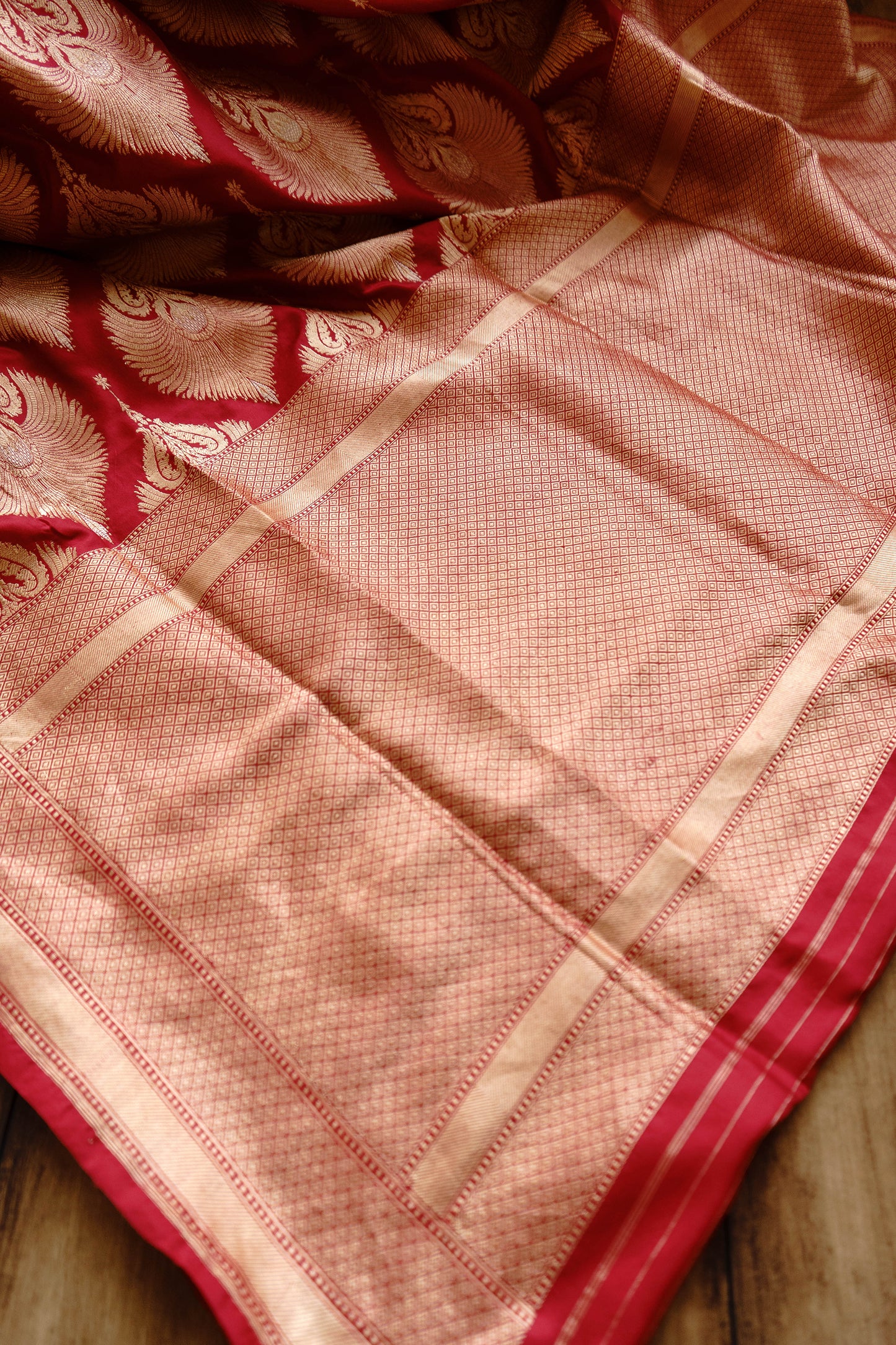 Red Bridal Katan Saree