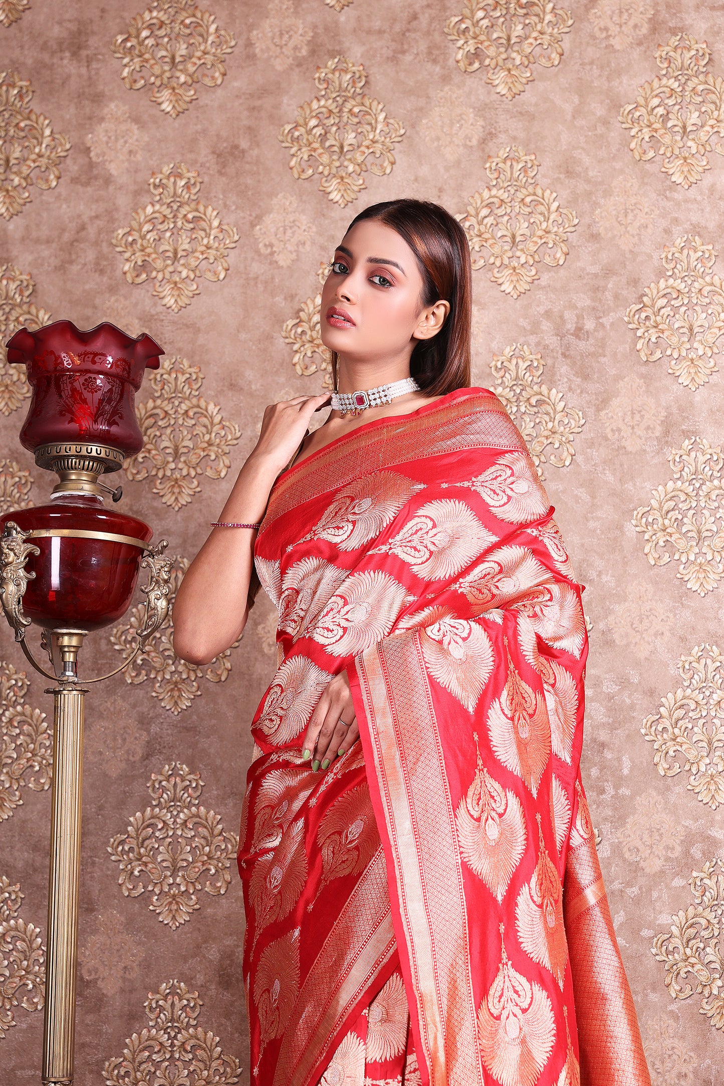Red Bridal Katan Saree