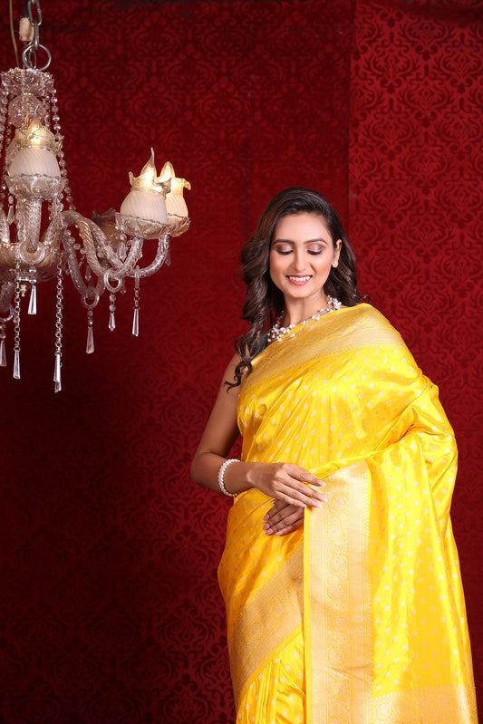 Yellow Booti Katan Silk Saree