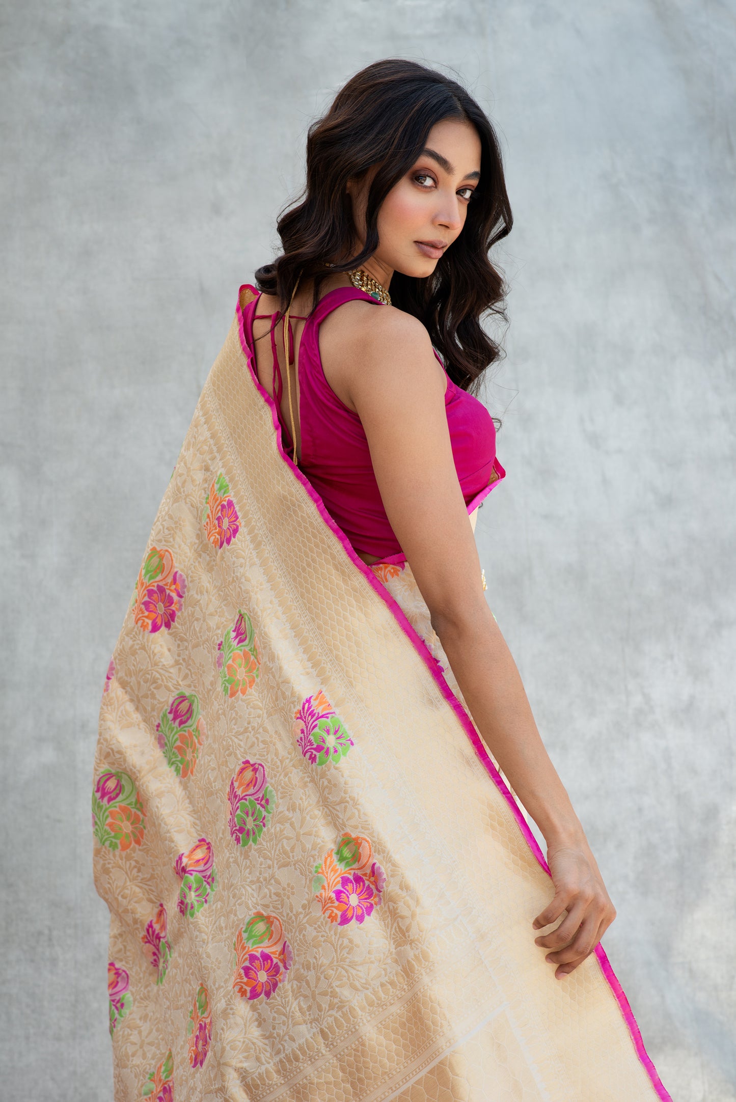 Jamawar Colorful Floral Silk Saree