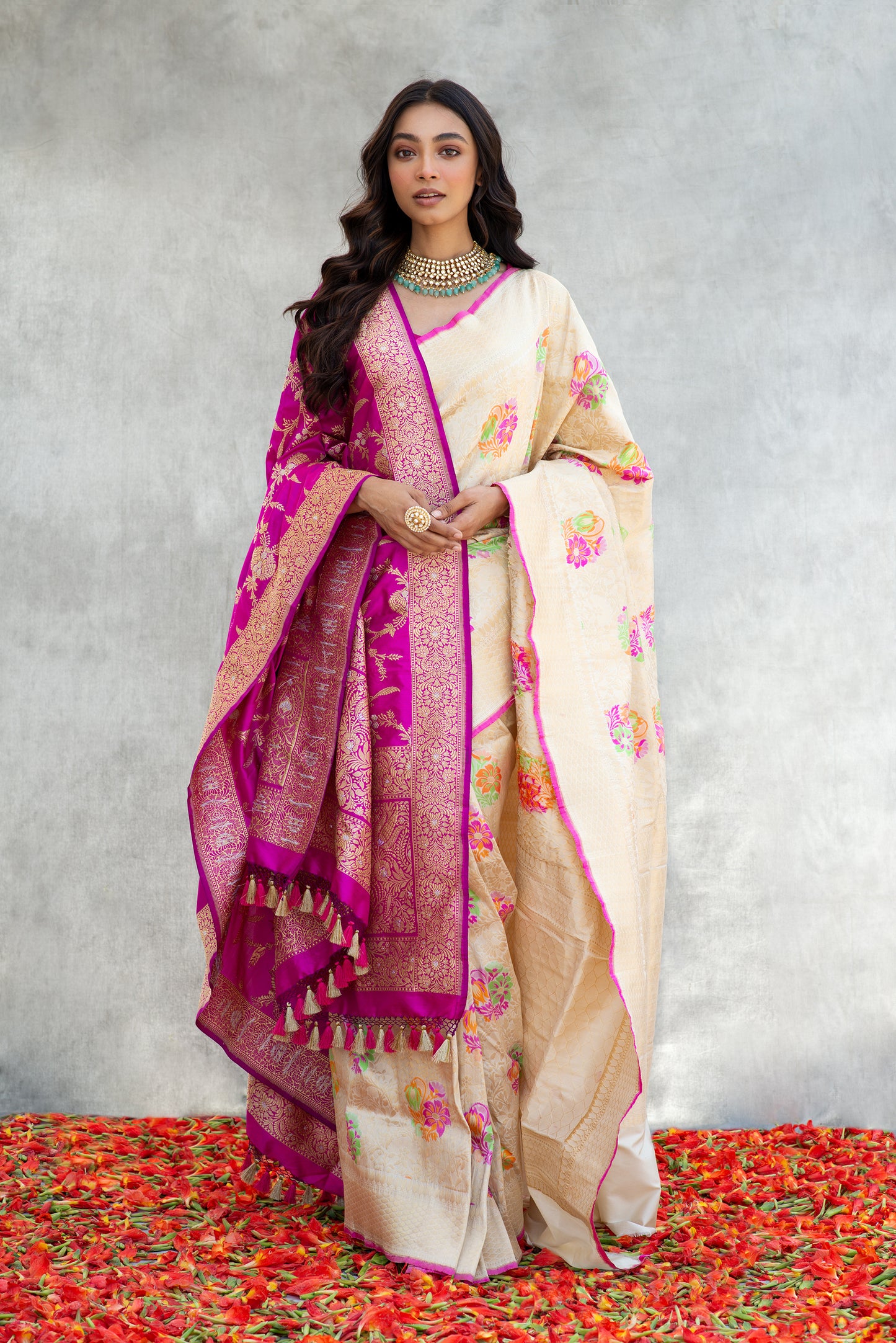 Jamawar Colorful Floral Silk Saree