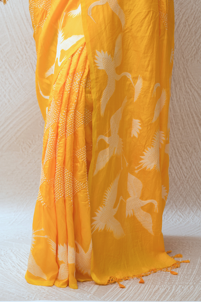 Katan Swan Parsi Mango Yellow Bandhej Saree