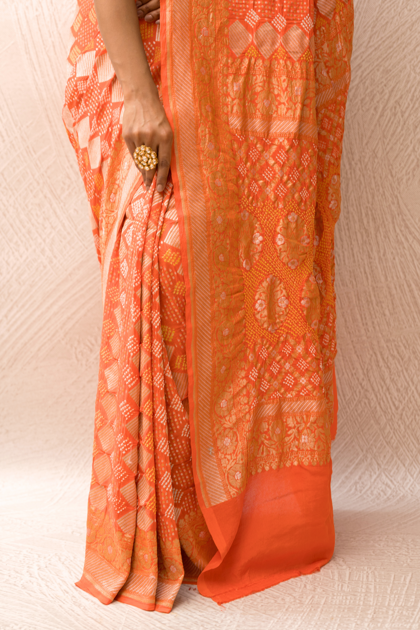 Georgette Sona Rupa Orange Bandhej Saree