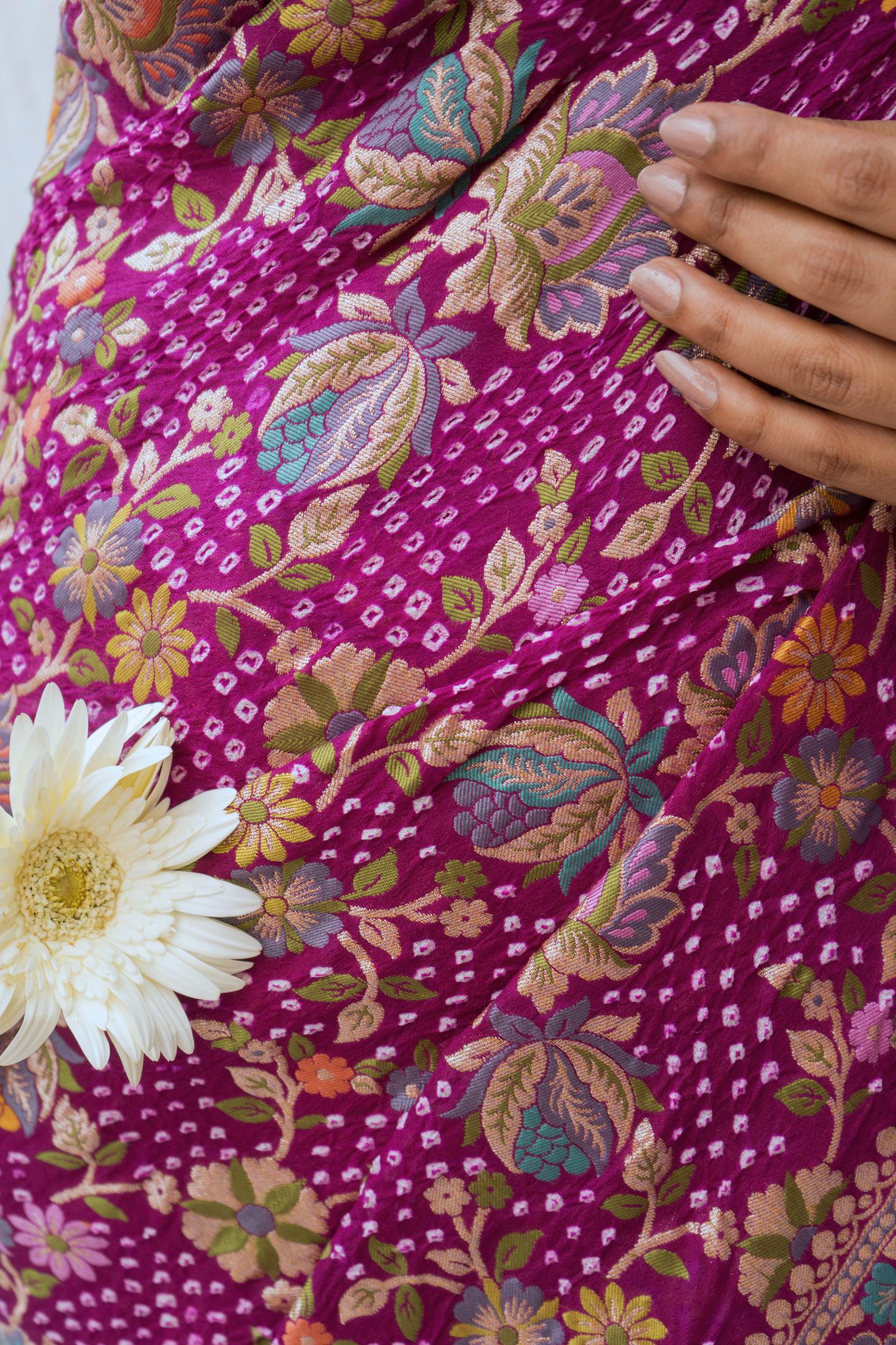 Georgette Floral Jaal Meenakari Bandhej Purple Saree