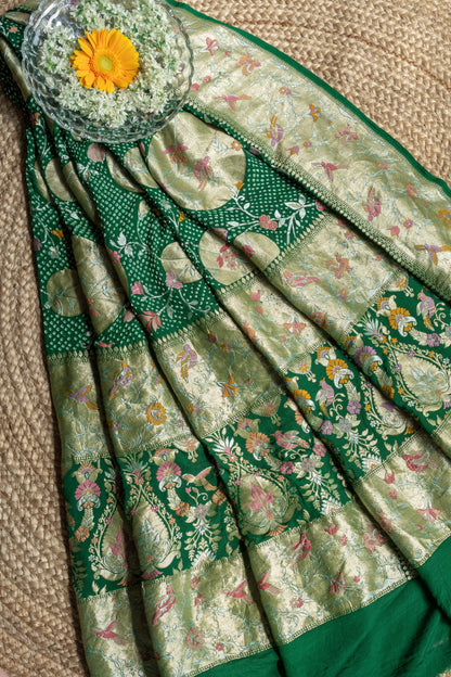 Georgette Figure Boota Meenakari Bandhej Green Dupatta