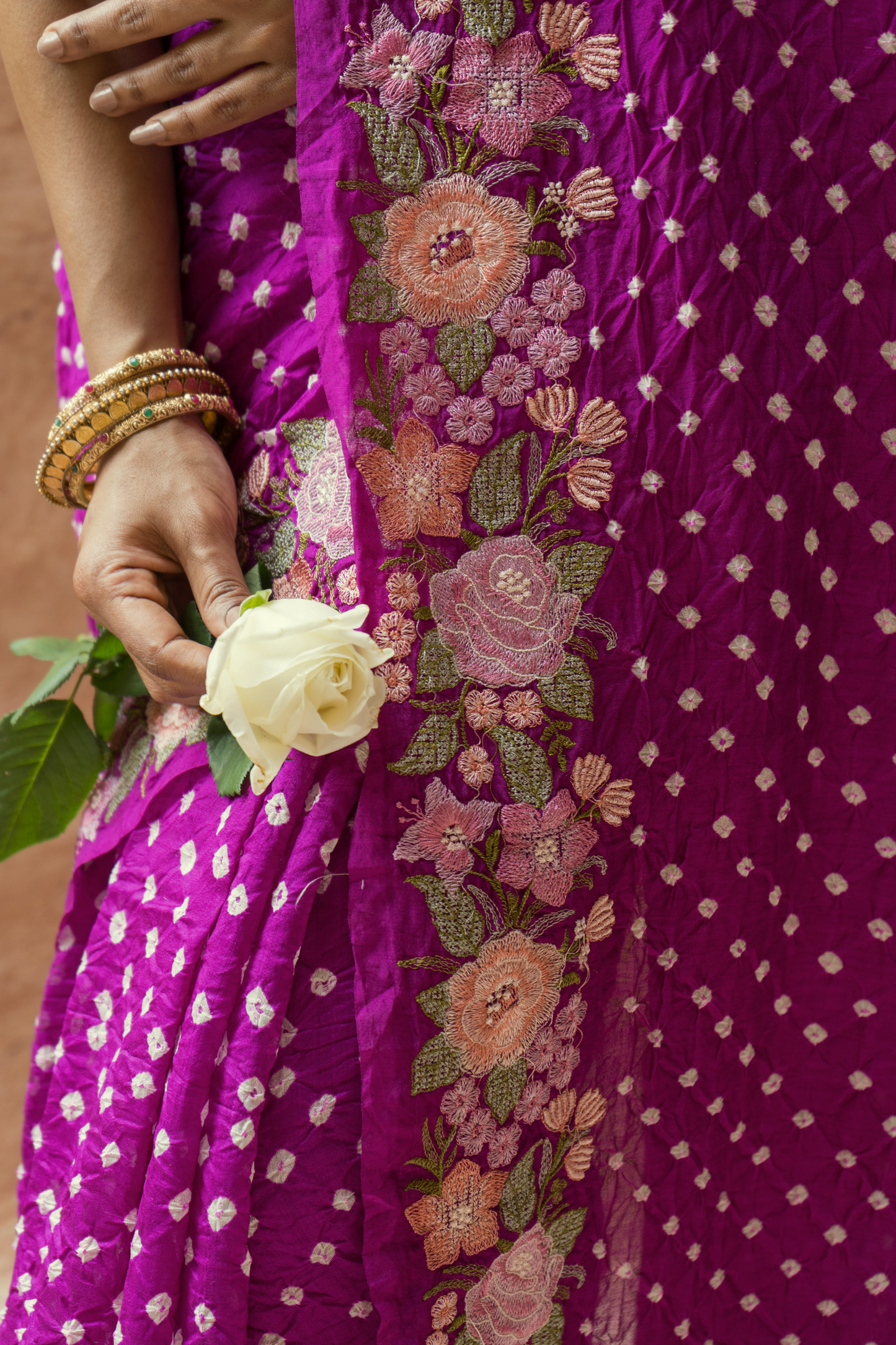 Chiniya Embroidered Purple Bandhej Saree