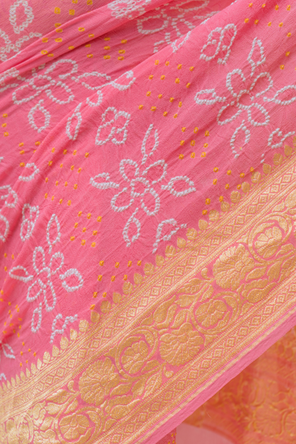 Georgette Rai Dana Pink Bandhej Saree