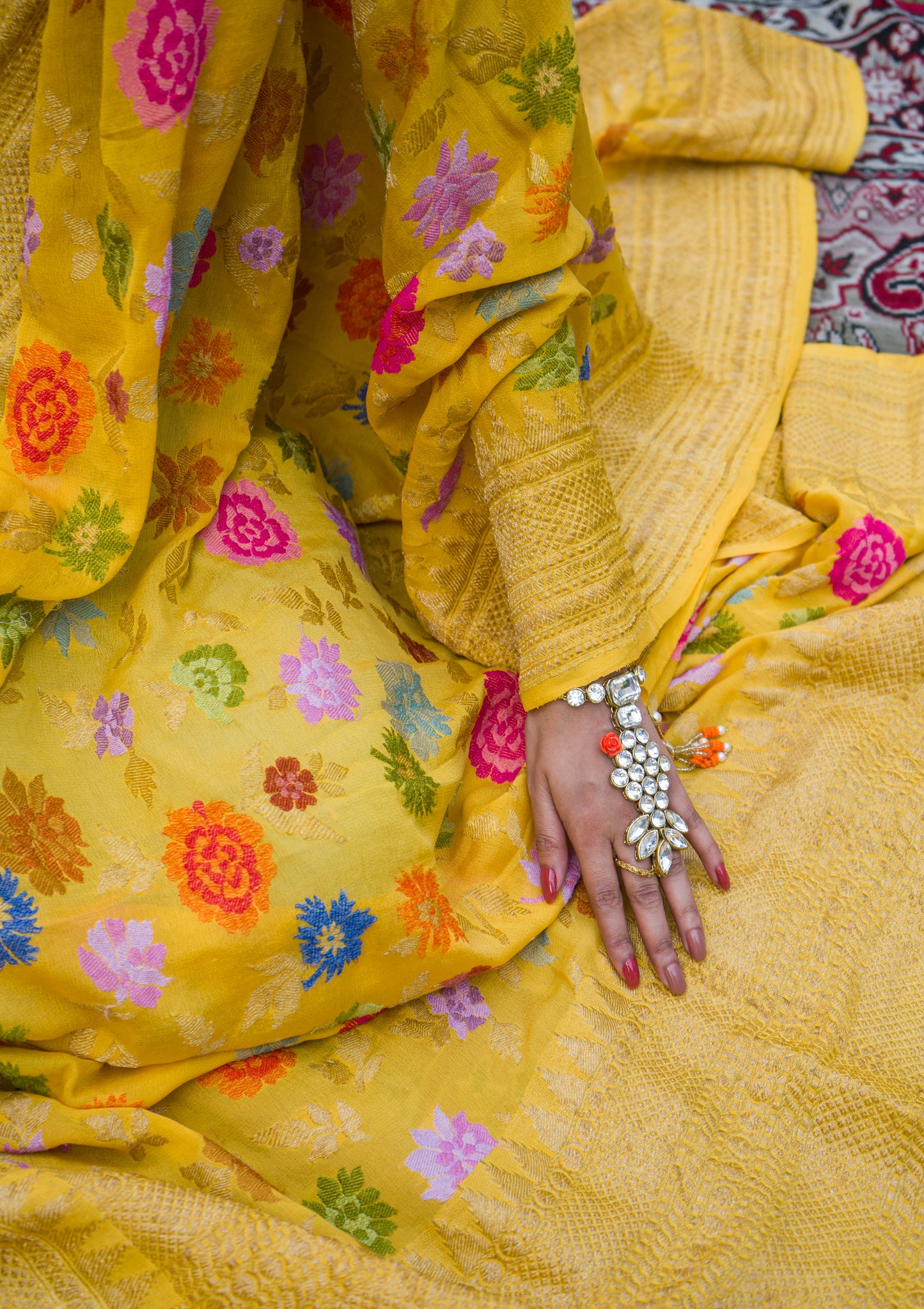 Yellow Khadi Meenakari Dupatta