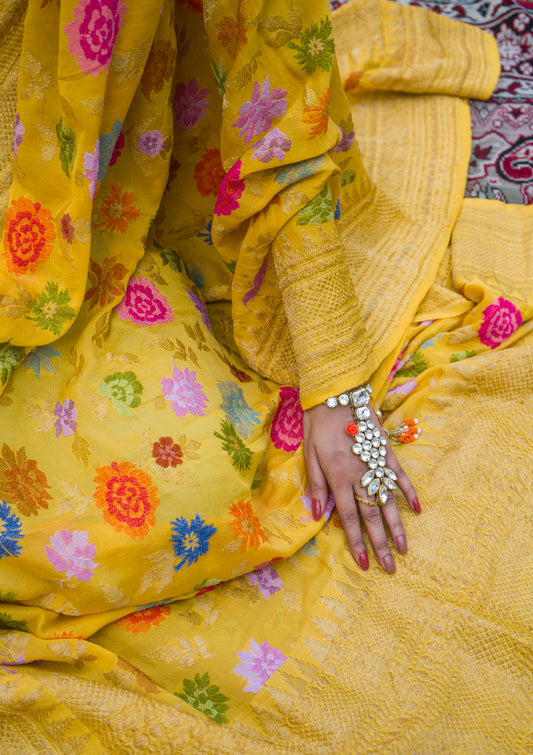 Yellow Khadi Meenakari Dupatta