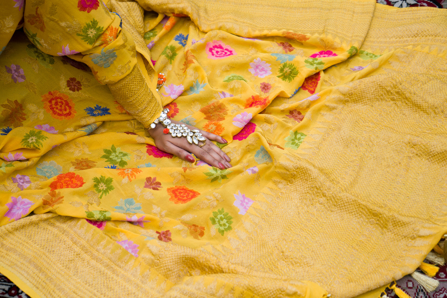 Yellow Khadi Meenakari Dupatta