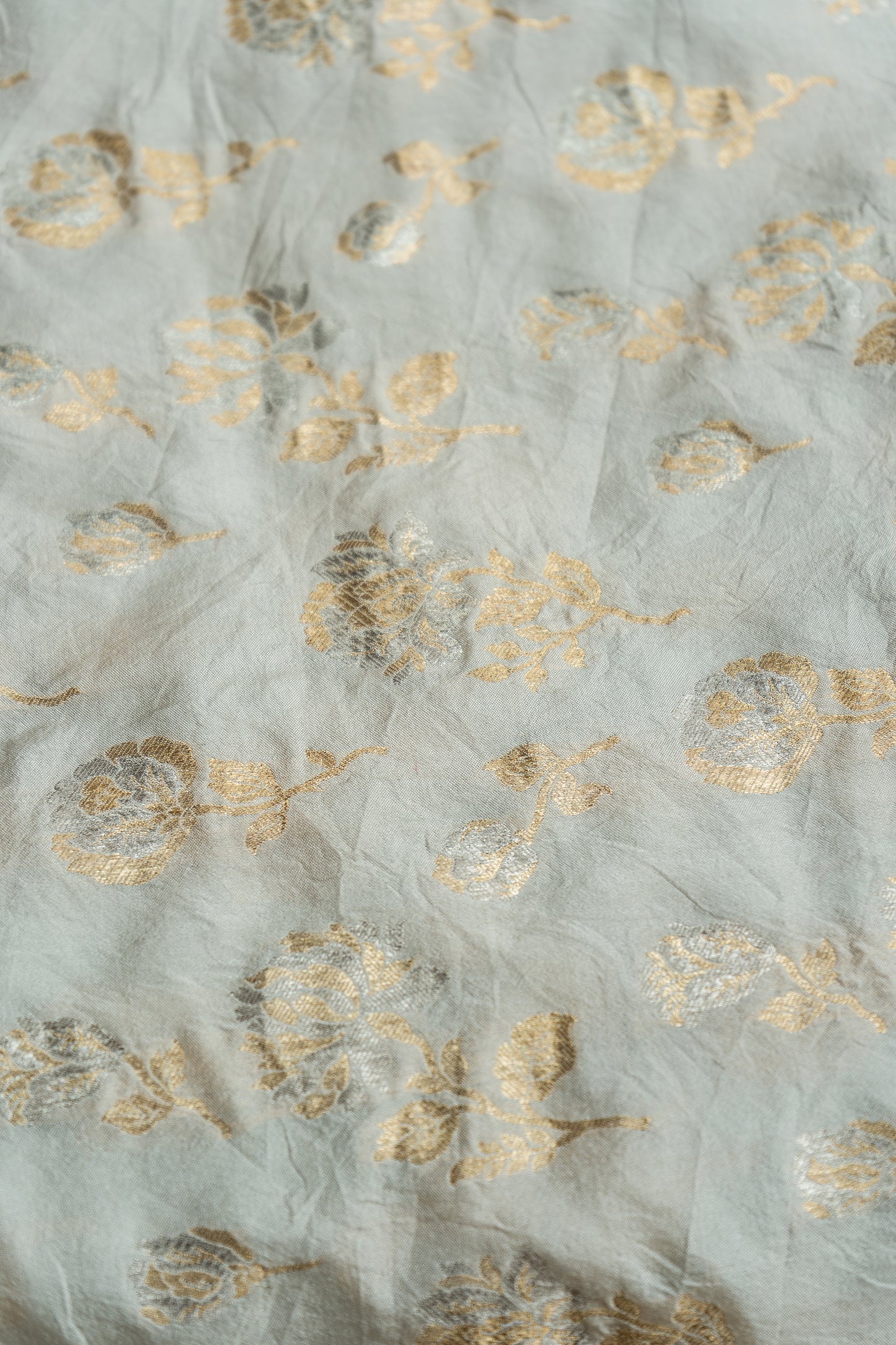 Handloom Katan Silver Gold Zari Ivory Dupatta