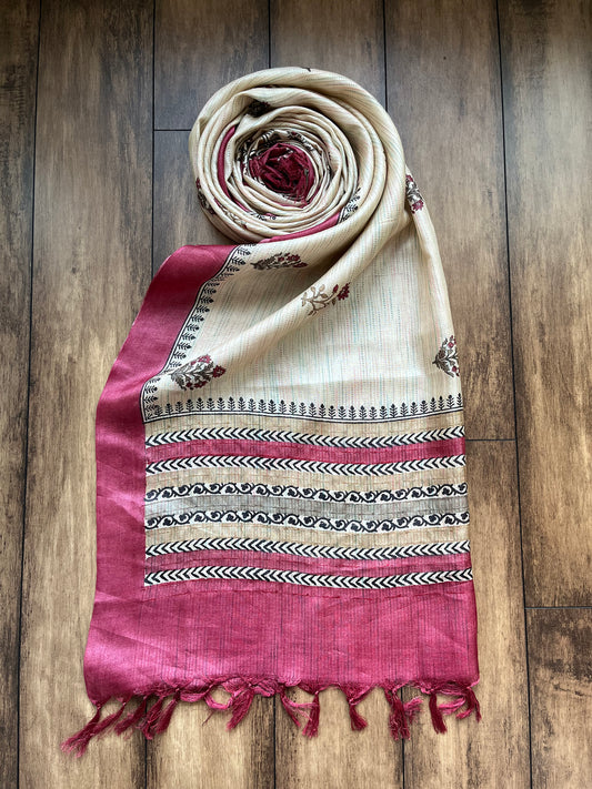 Printed Embroidered Dupatta (Pink)