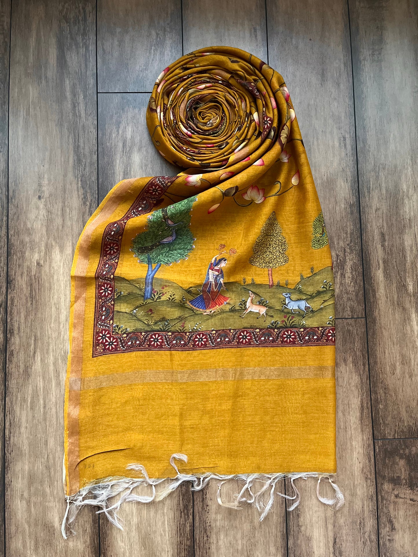 Printed Silk Mustard Dupatta