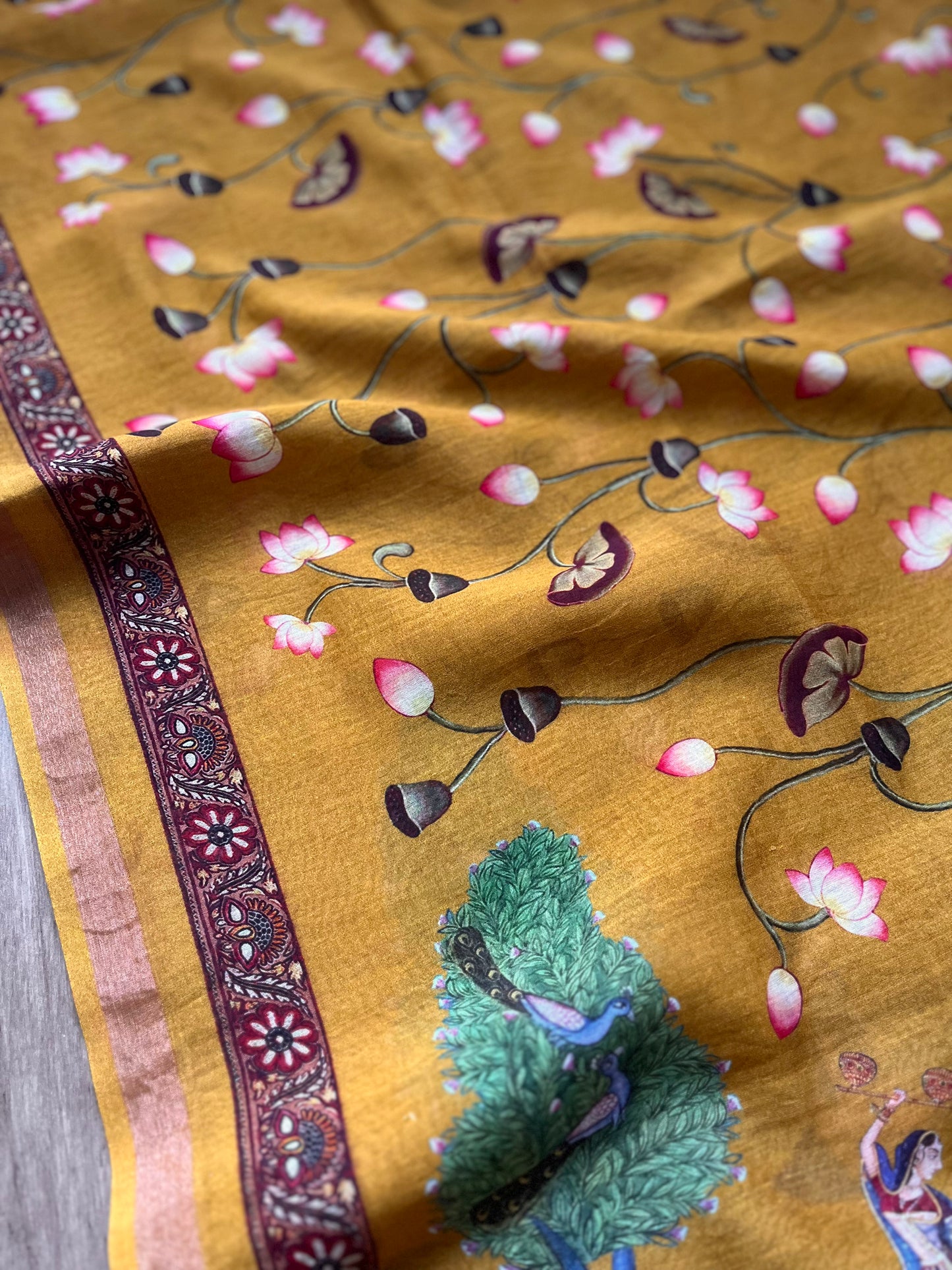 Printed Silk Mustard Dupatta