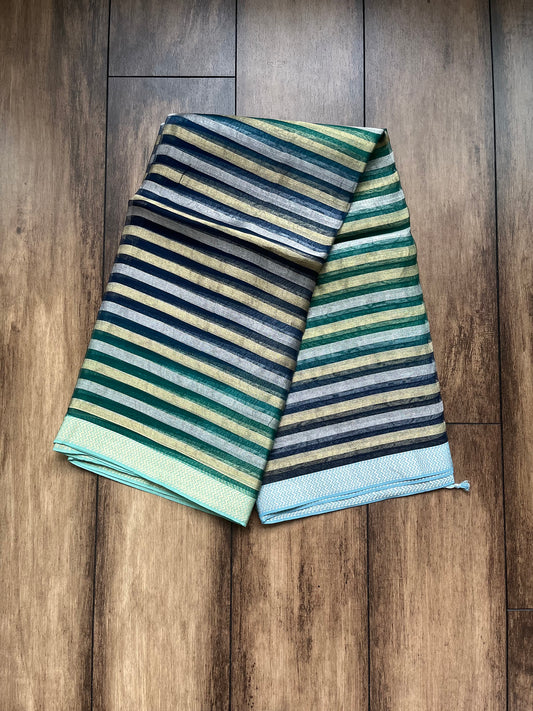 Organza Stripes Dupatta (Blue-Green)