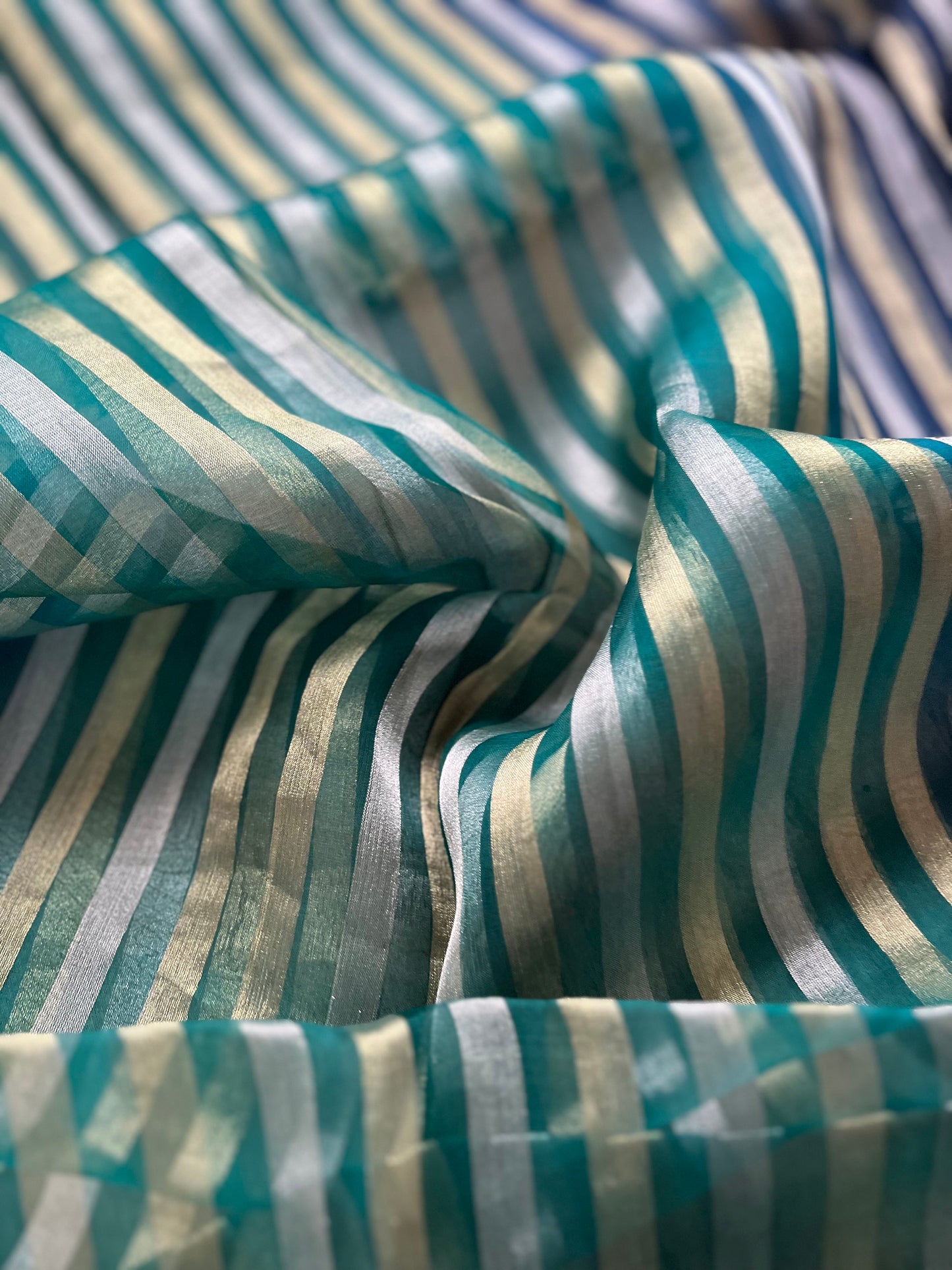 Organza Stripes Dupatta (Blue-Green)
