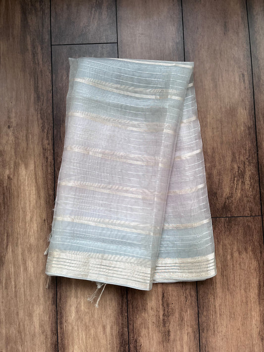 Kora Stripes Dupatta (Bluish Grey-Lavender)