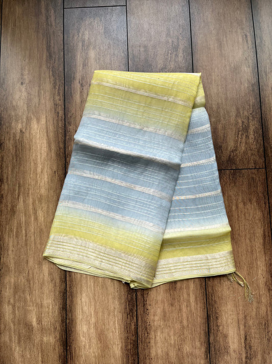 Kora Stripes Dupatta (Bluish Grey-Yellow)