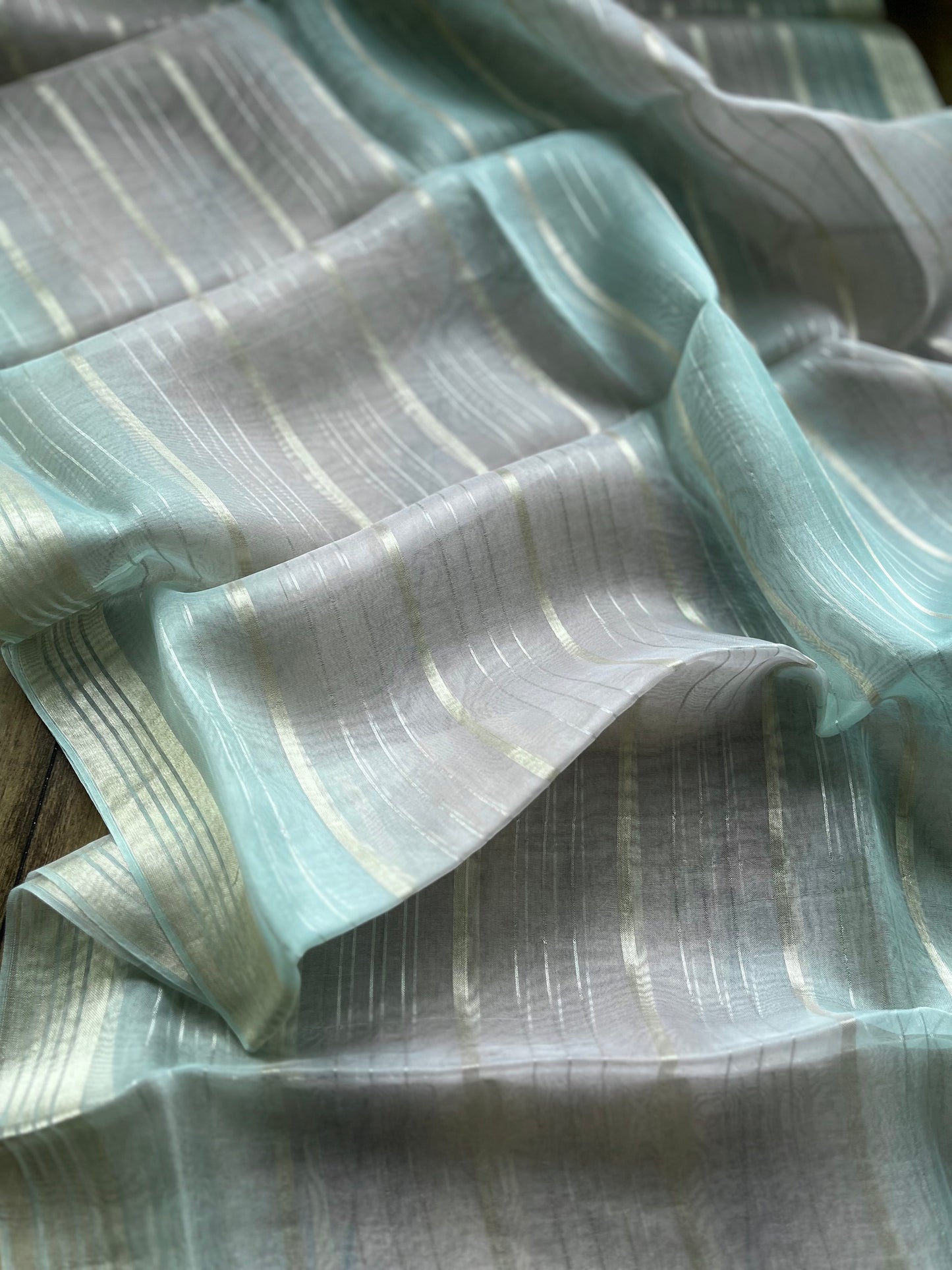 Kora Stripes(Grey-Sea Green) Dupatta