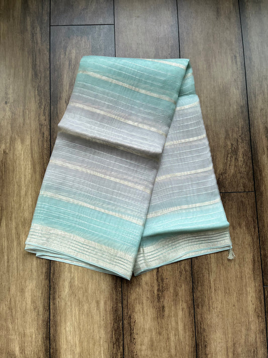 Kora Stripes(Grey-Sea Green) Dupatta