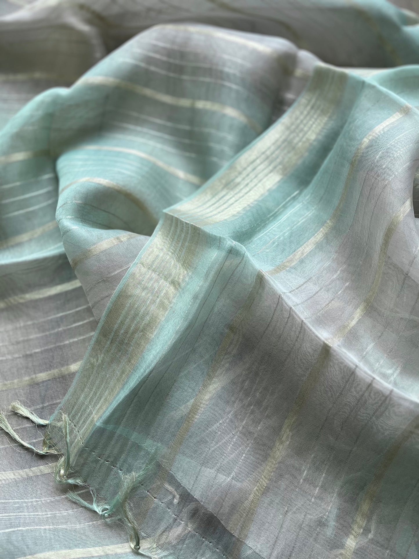 Kora Stripes(Grey-Sea Green) Dupatta