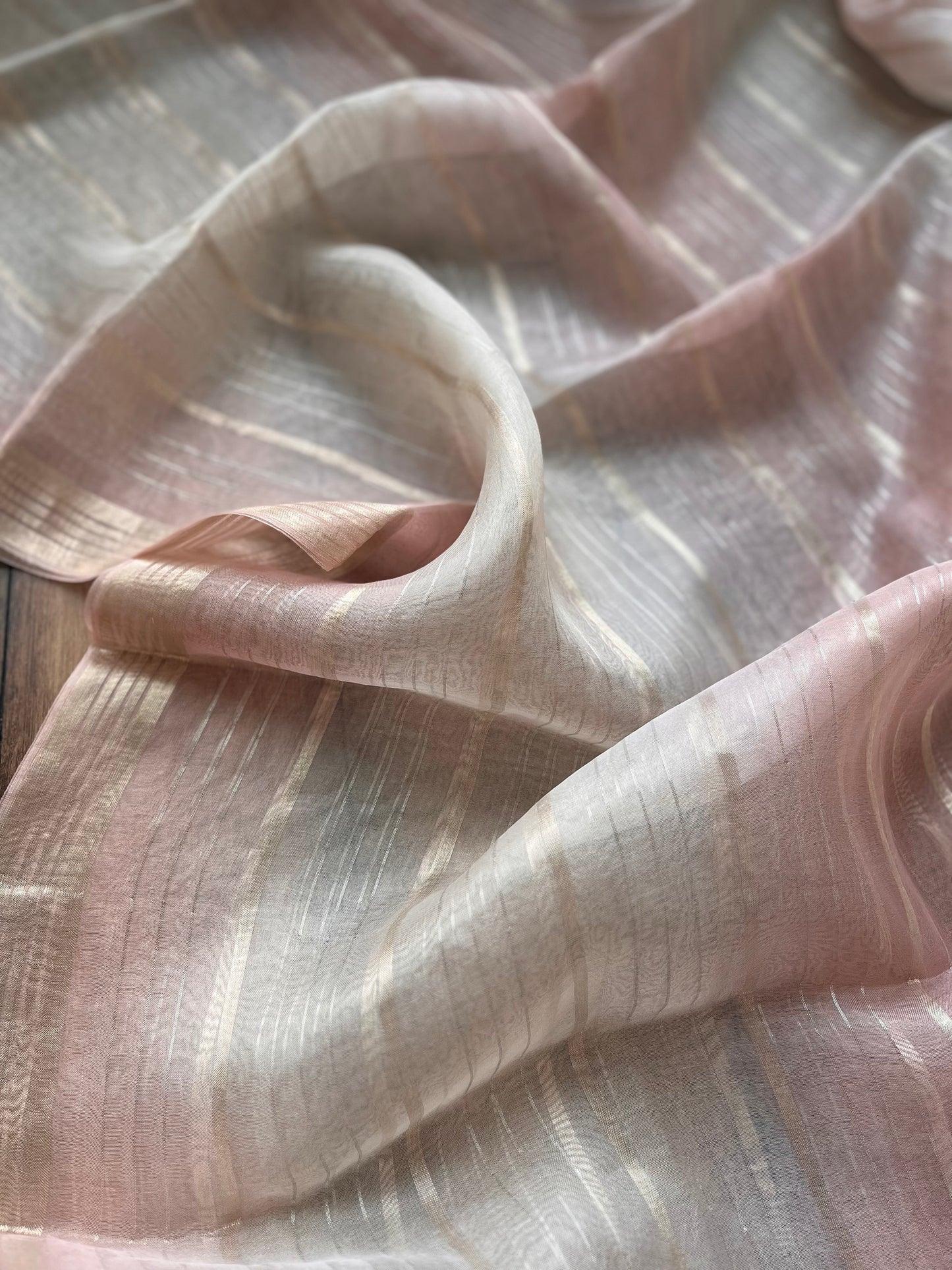 Kora Stripes Dupatta (White and Peach)