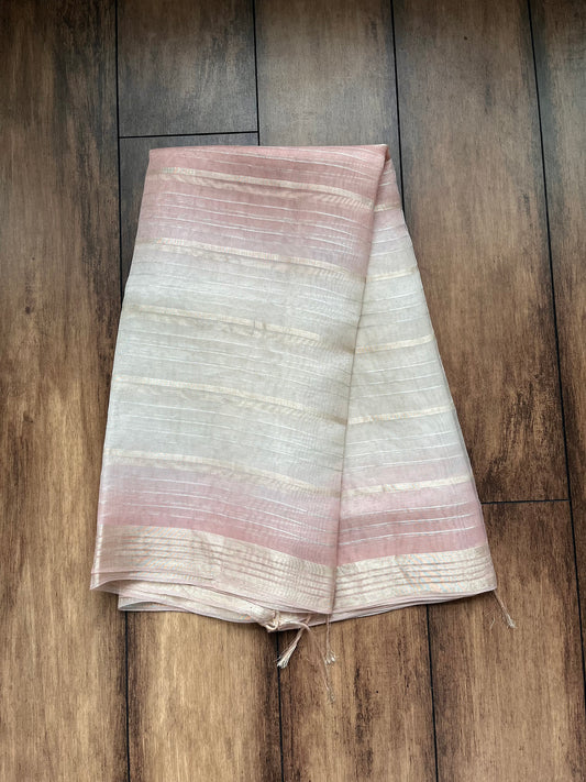 Kora Stripes Dupatta (White and Peach)