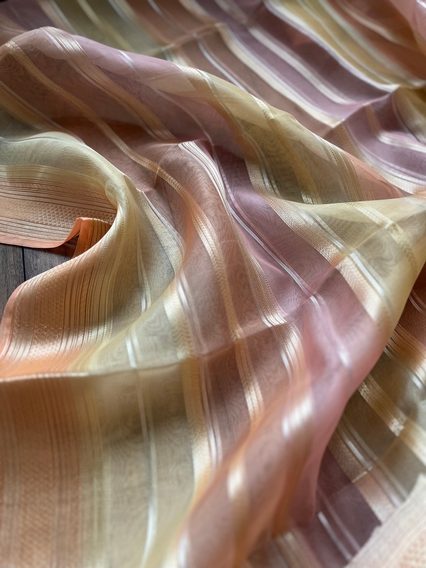 Kora Stripes Weaving Dupatta (Yellow-Orange-Pink)
