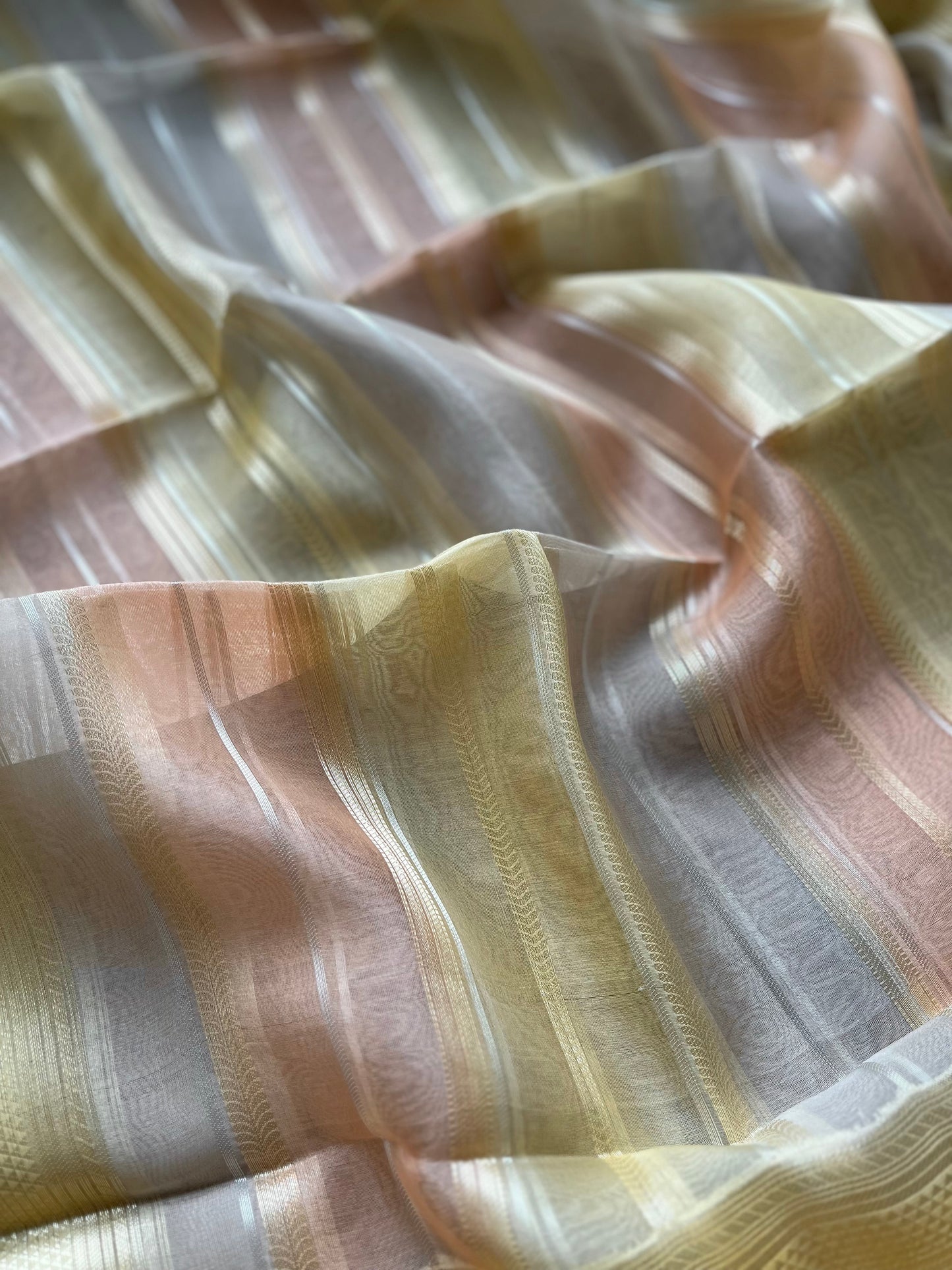 Kora Stripes Weaving Dupatta (Yellow-Orange-Grey)