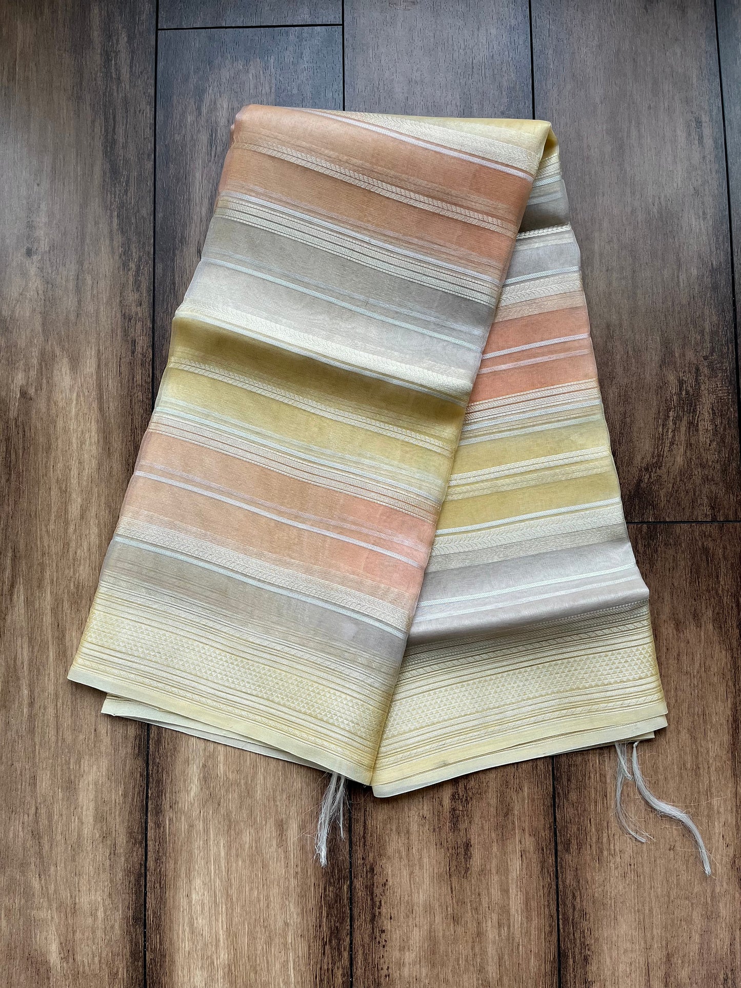 Kora Stripes Weaving Dupatta (Yellow-Orange-Grey)