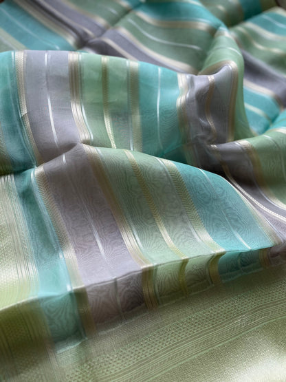 Kora Stripes Weaving(Sea Green-Grey) Dupatta