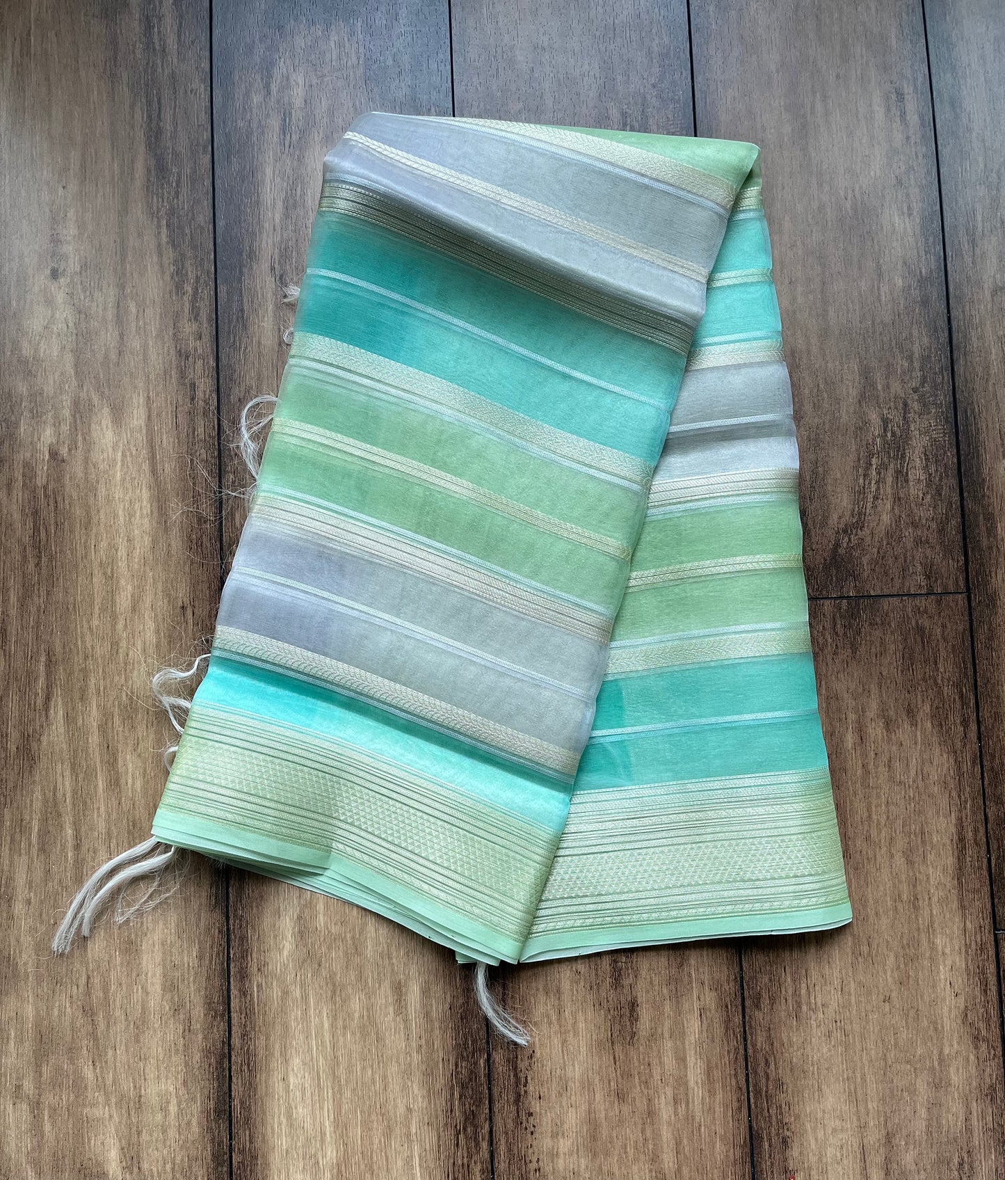 Kora Stripes Weaving(Sea Green-Grey) Dupatta