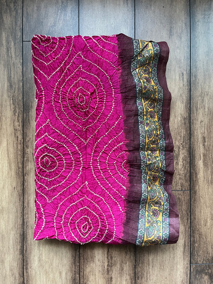 Ajrakh Bandhej Rani Dupatta
