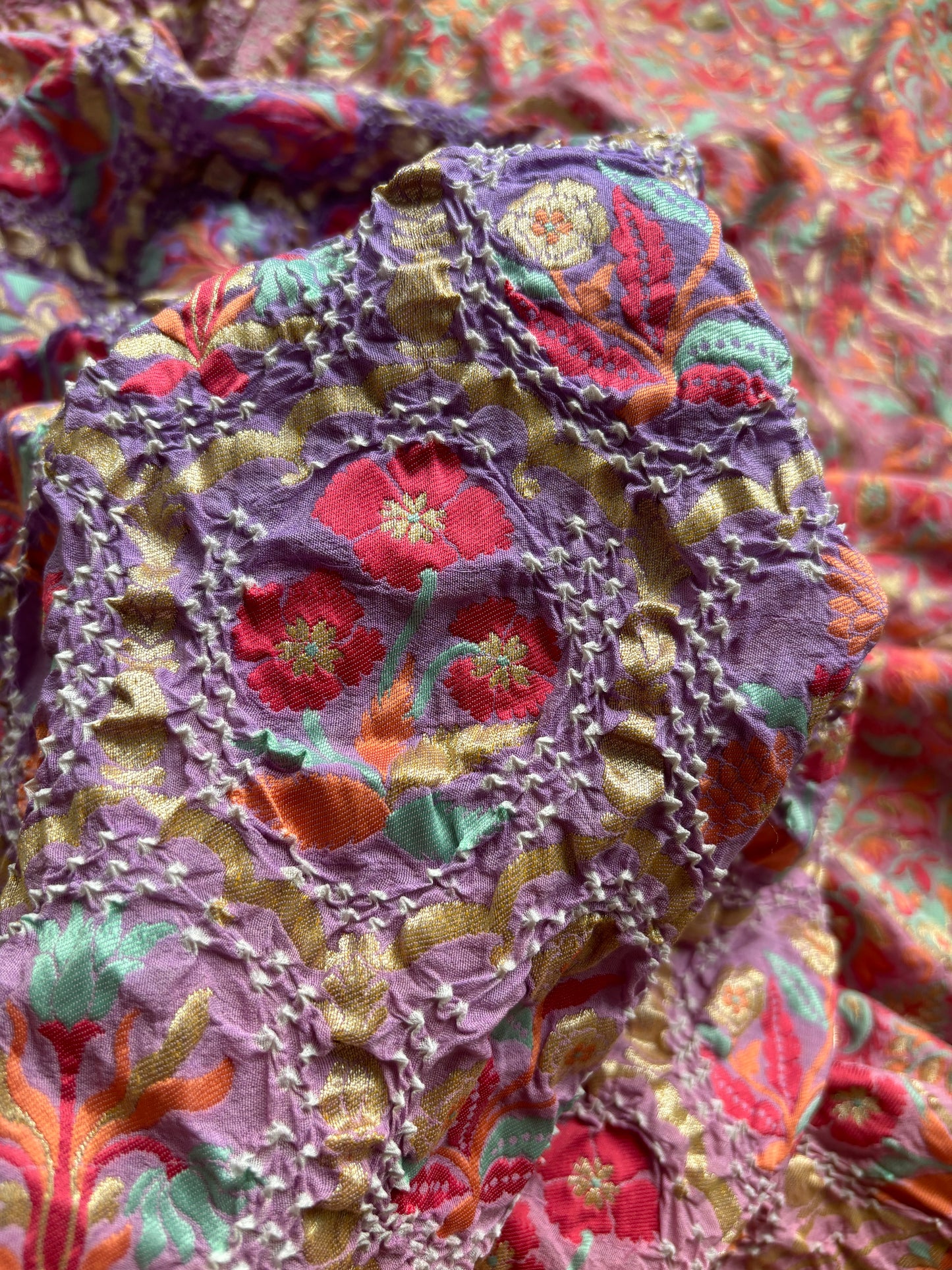 Lavender Blue Pashmina Kimkhwab Shaded Meenakari Bandhej Dupatta