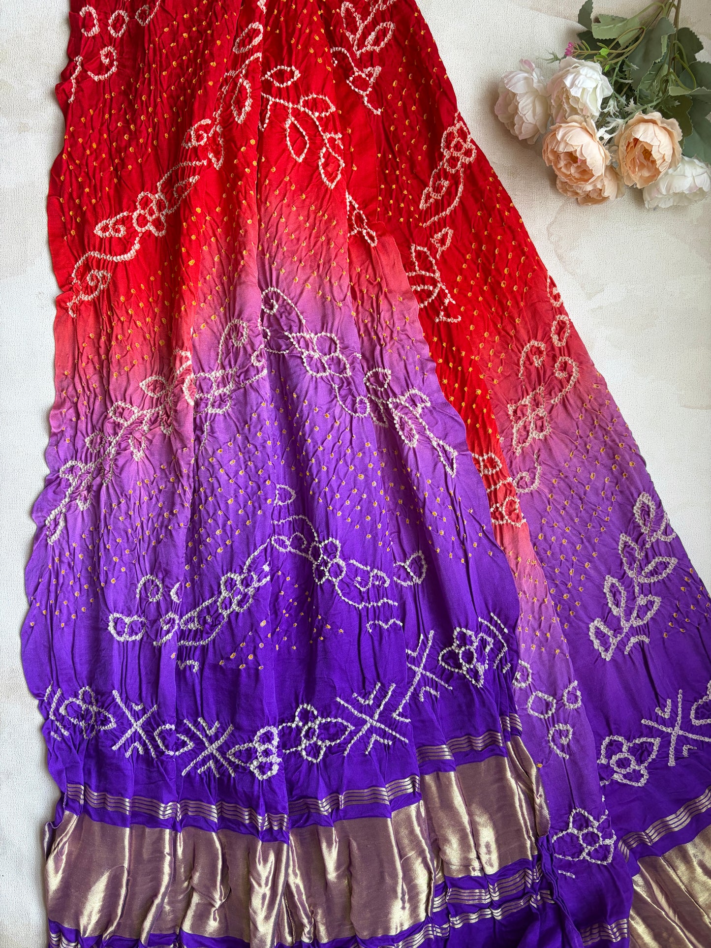 Shaded Red-Purple Rai Dana Gajji Bandhej Dupatta