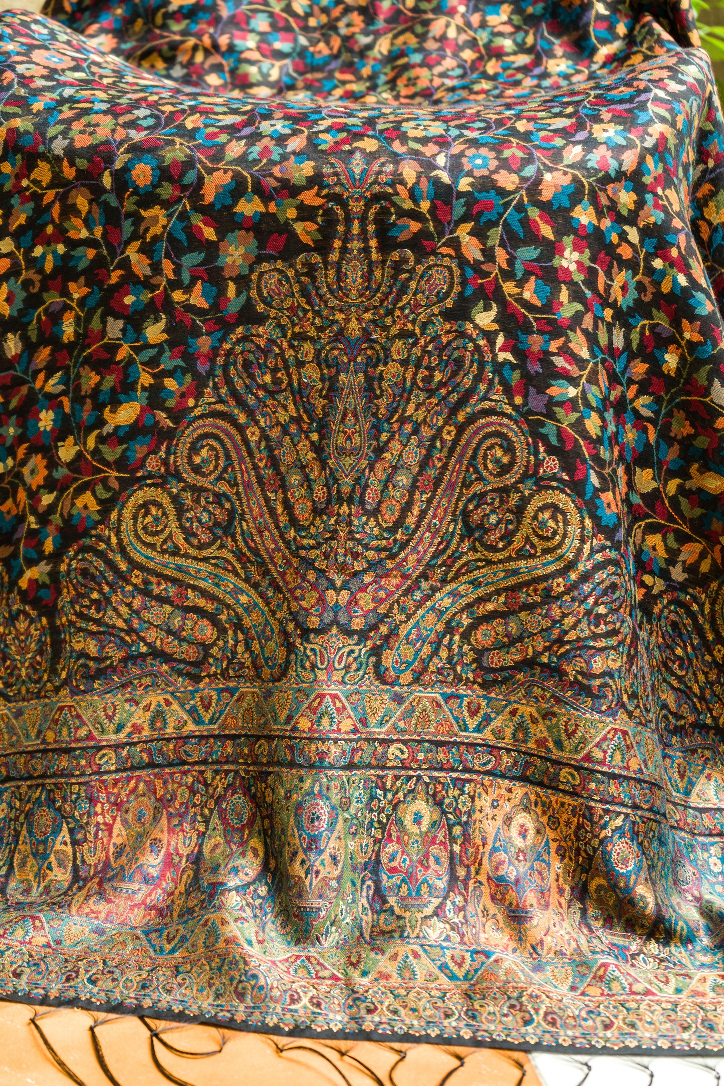 Moonga Pashmina Black Floral Dupatta