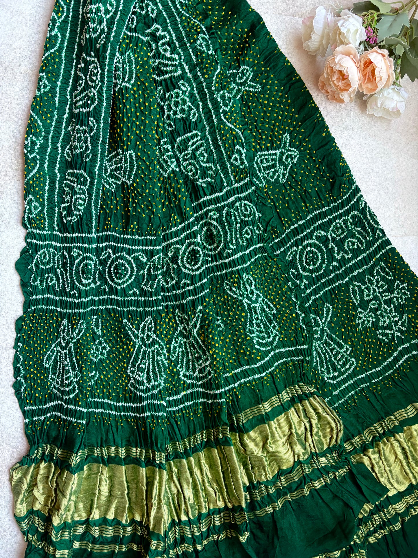 Gajji Silk Green Bandhej Dupatta