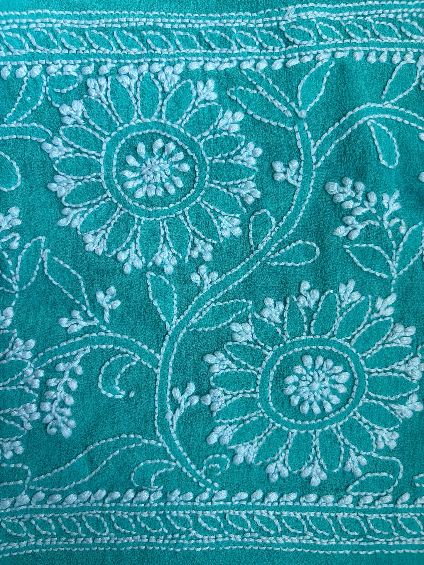Lucknowi Georgette Bandhej Sea Green Sky Blue Ombre Dupatta