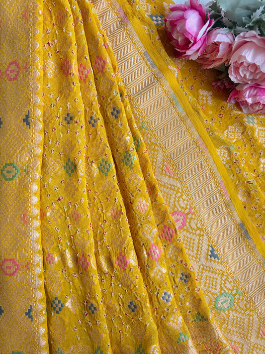Georgette Geometrical Meenakari Mustard Yellow Bandhej Dupatta