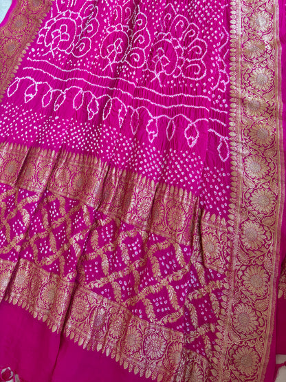 Ombre Pink-Orange Georgette Bandhej Dupatta