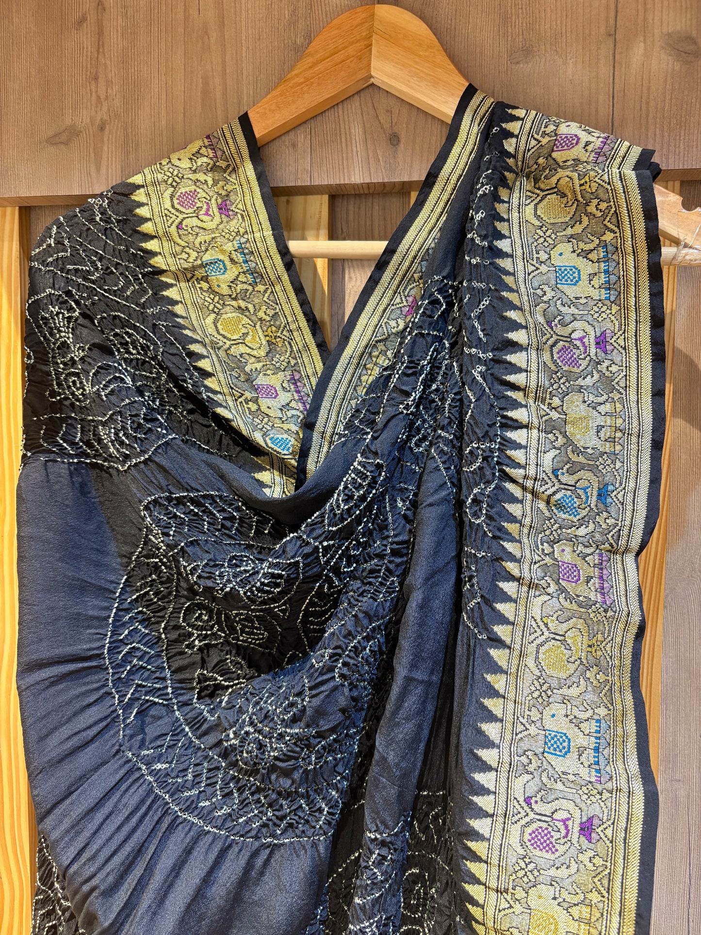Georgette Animal Weaving Rai Dana Black Dupatta
