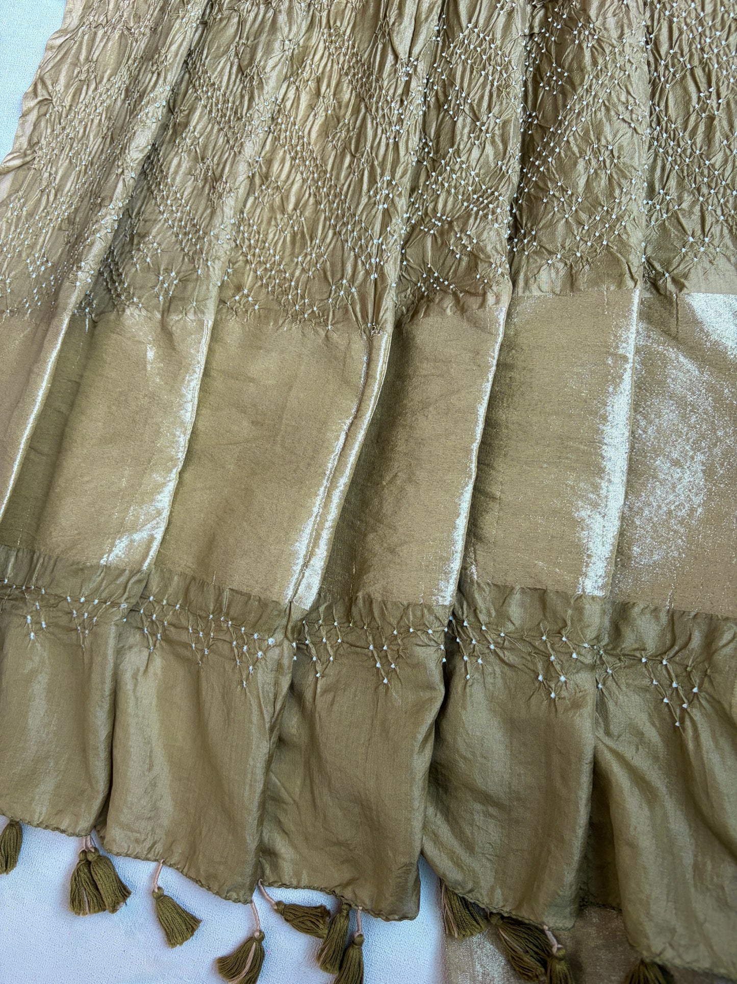 Ombre Brown-Mehendi Green Katan Silk Bandhej Dupatta