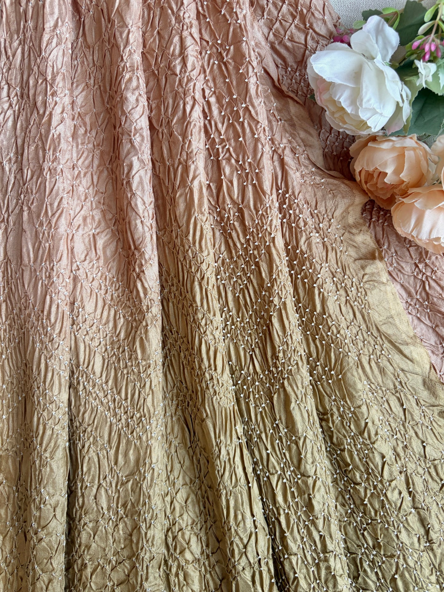 Ombre Brown-Mehendi Green Katan Silk Bandhej Dupatta