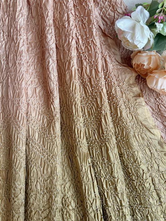 Ombre Brown-Mehendi Green Katan Silk Bandhej Dupatta