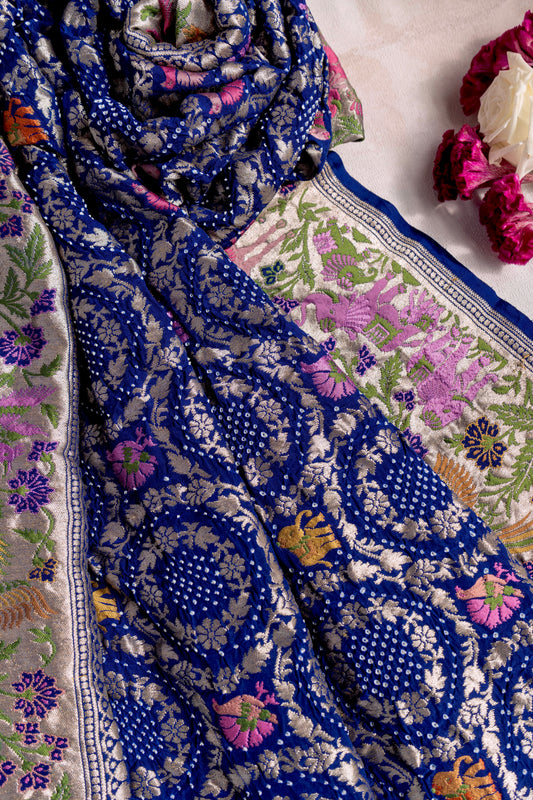 Blue Animal Weaving Meenakari Georgette Bandhej Dupatta
