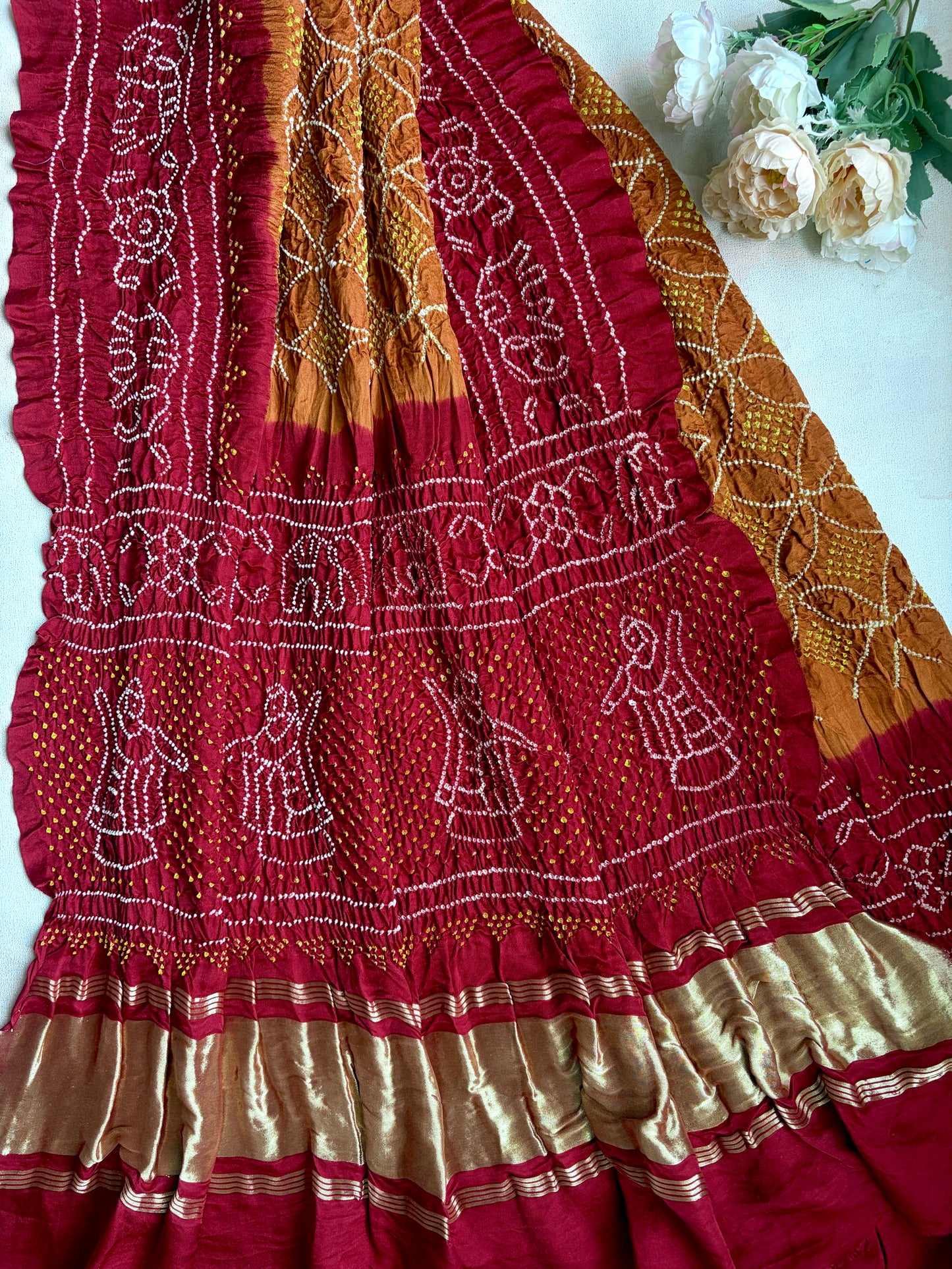 Gajji Rai Dana Ombre Red-Orange-Brown Bandhej Dupatta